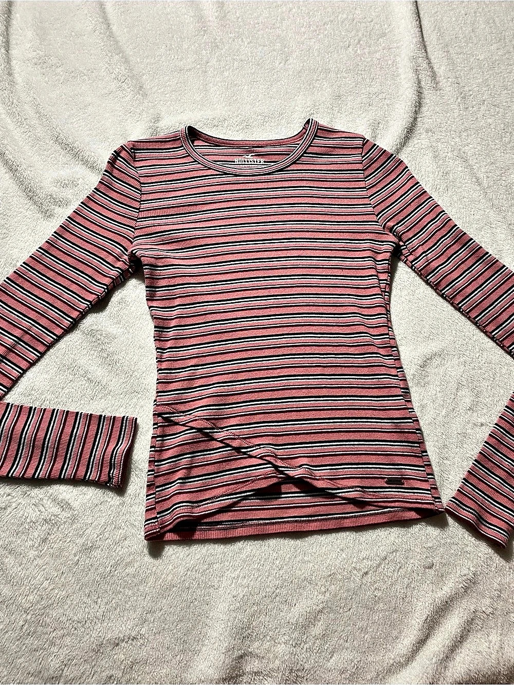 Hollister Striped Long Sleeve Top in Pink & Black